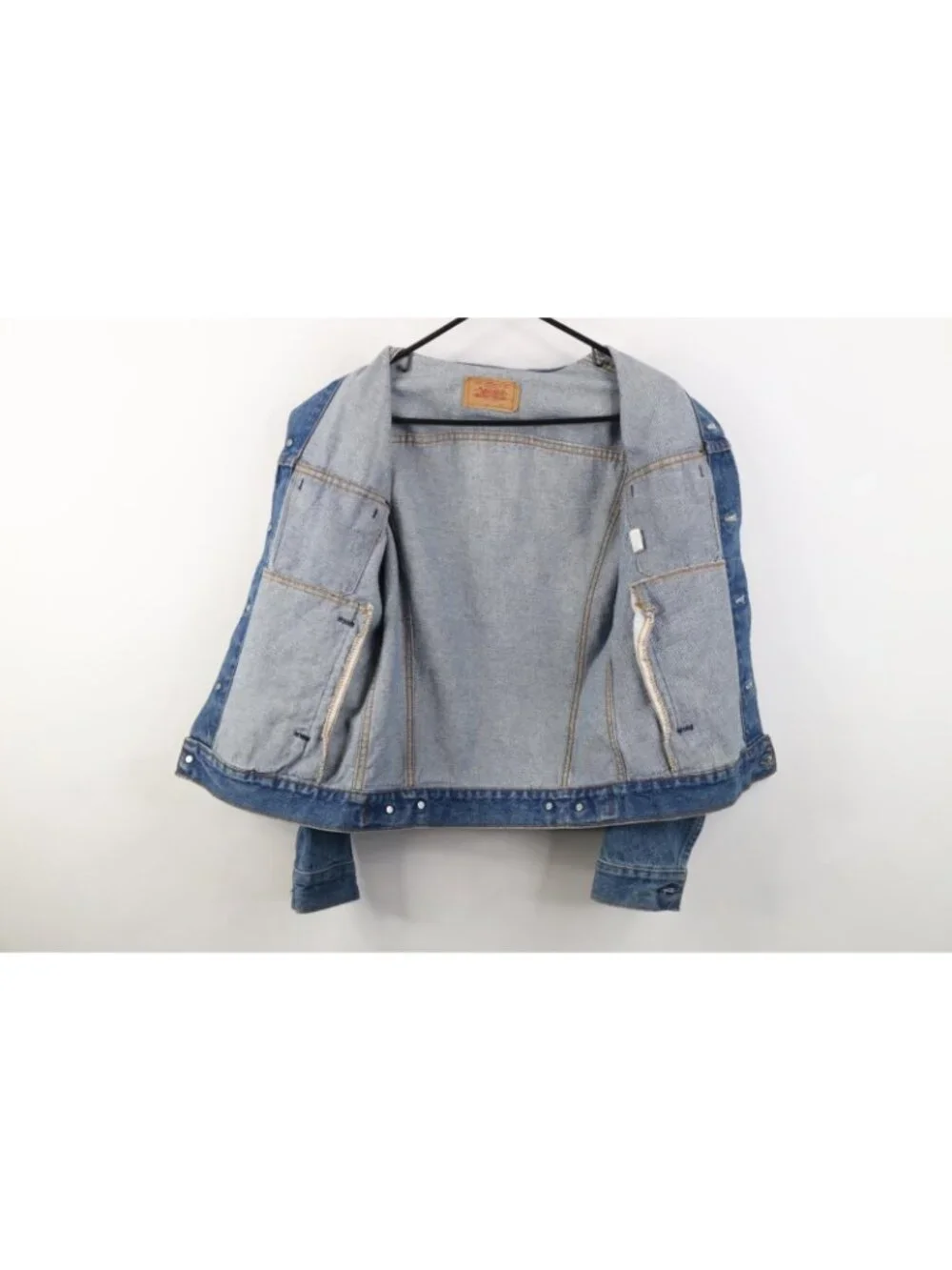 Vintage 80s Levis Mens 34 Distressed Type III Denim Jean Trucker Jacket Blue USA